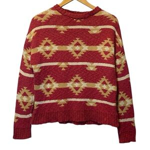 Bohera Karlie Kay Sweater Women’s Small Muted Red Aztec Crewneck Pullover